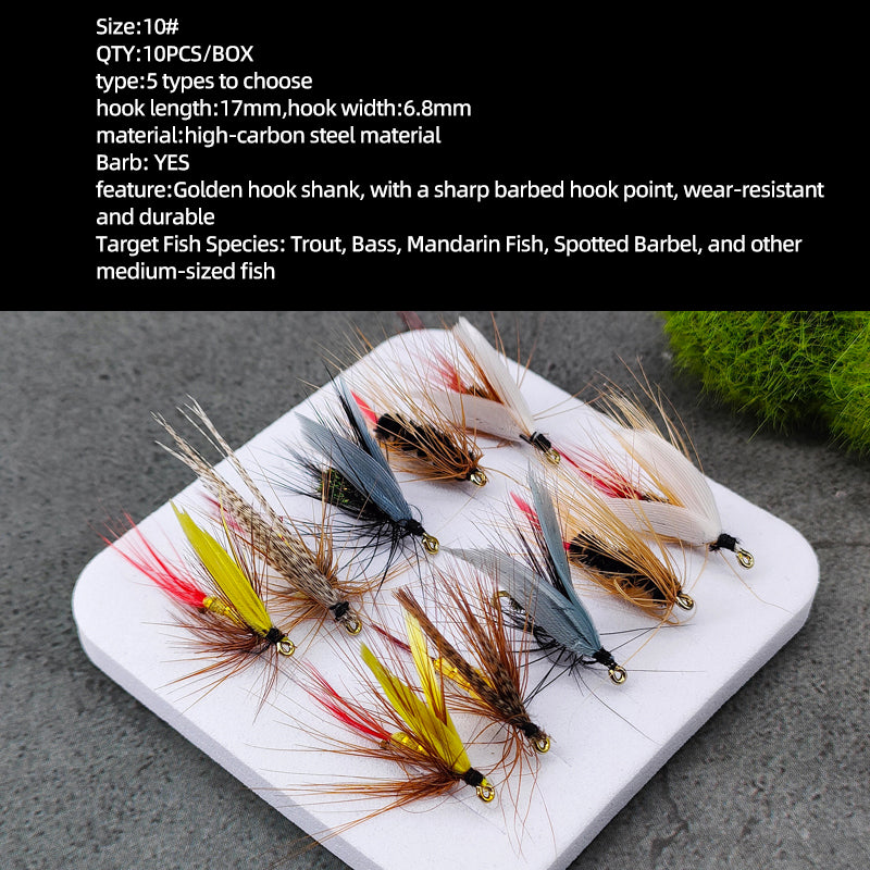 Trout & Bass Fly Fishing Lures Set 10 Piece Wet Fly (Artificial Baits)