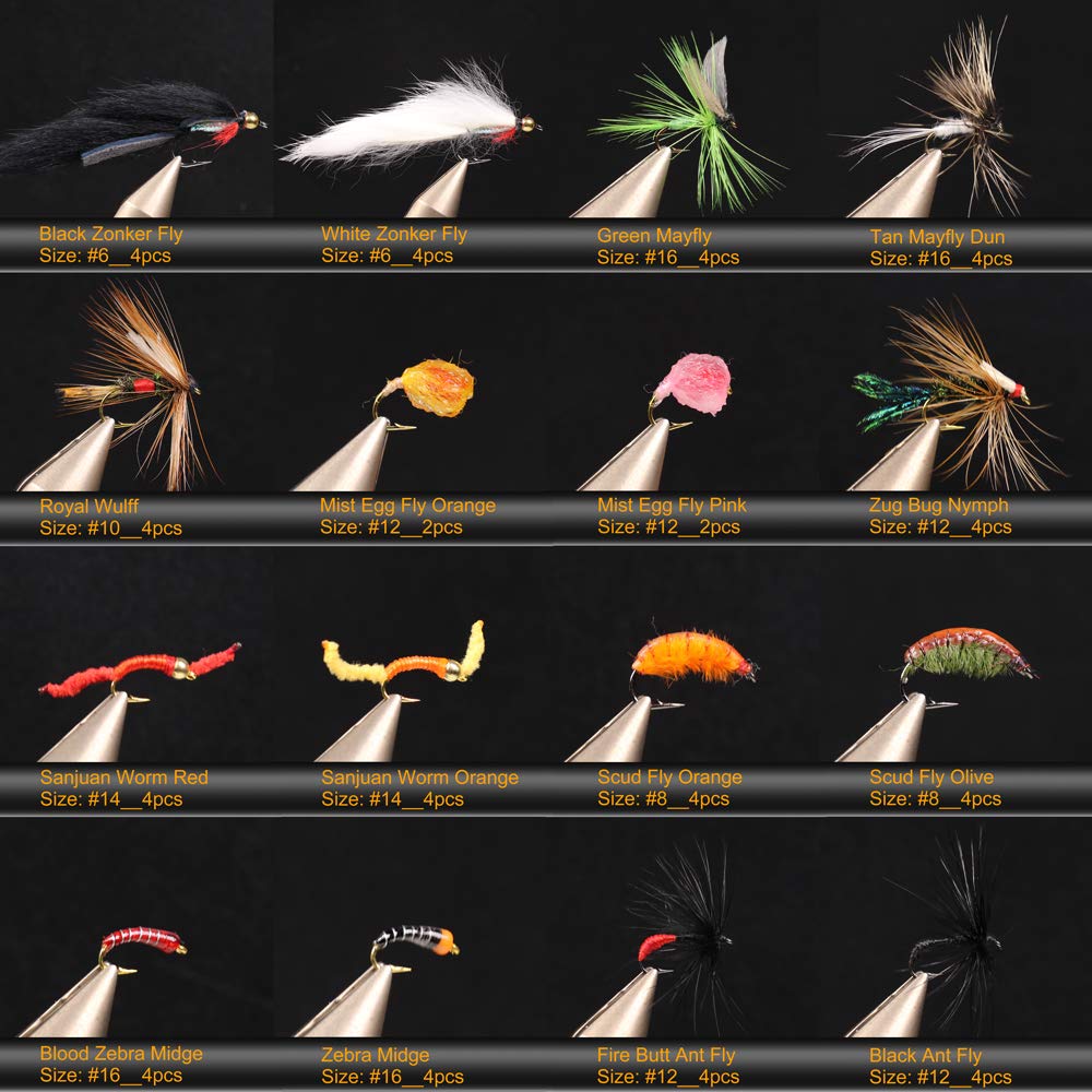 Wifreo Fly Fishing Flies Assortment with Waterproof Fly Box, 28/40/64/92/120pcs Dry/Wet/Nymph/Streamer Flies, Trout/Bass/Panfish/Salmon Fishing Flies