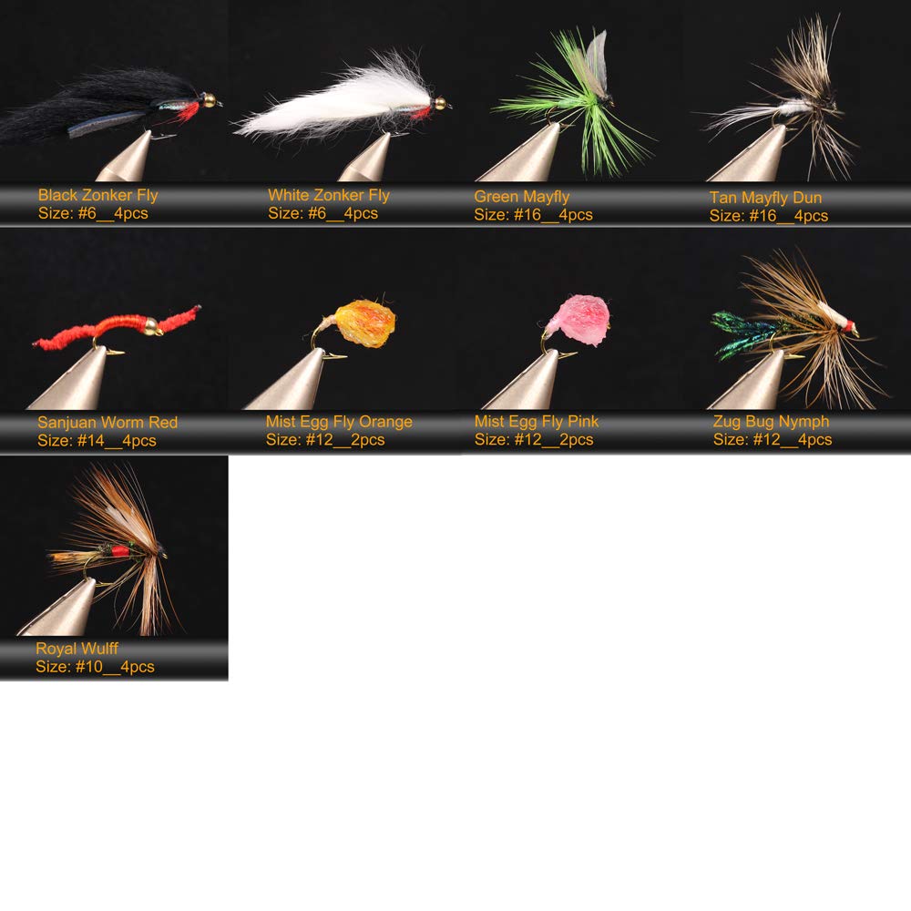 Wifreo Fly Fishing Flies Assortment with Waterproof Fly Box, 28/40/64/92/120pcs Dry/Wet/Nymph/Streamer Flies, Trout/Bass/Panfish/Salmon Fishing Flies
