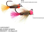 12pcs Tungsten Bead Nymph Jig Fly Assortment Euro Nymphing