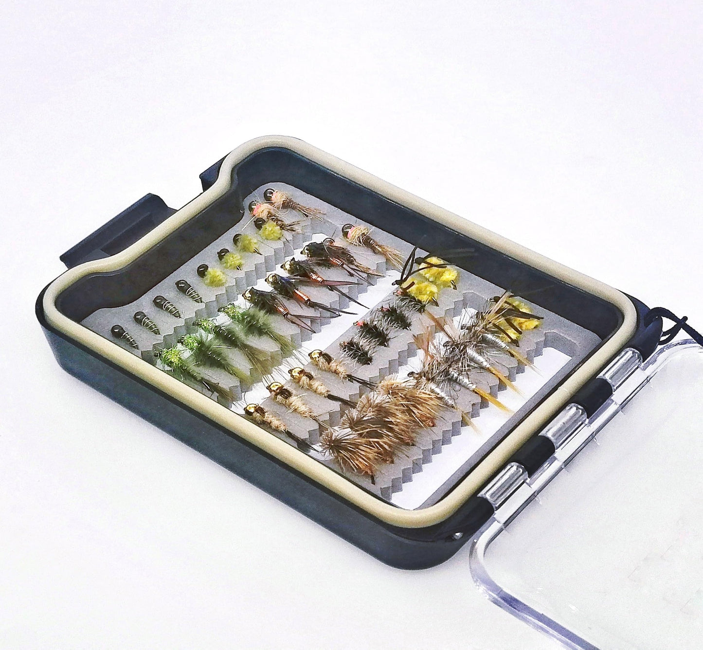 Wifreo Fly Fishing Flies Assortment with Waterproof Fly Box, 28/40/64/92/120pcs Dry/Wet/Nymph/Streamer Flies, Trout/Bass/Panfish/Salmon Fishing Flies