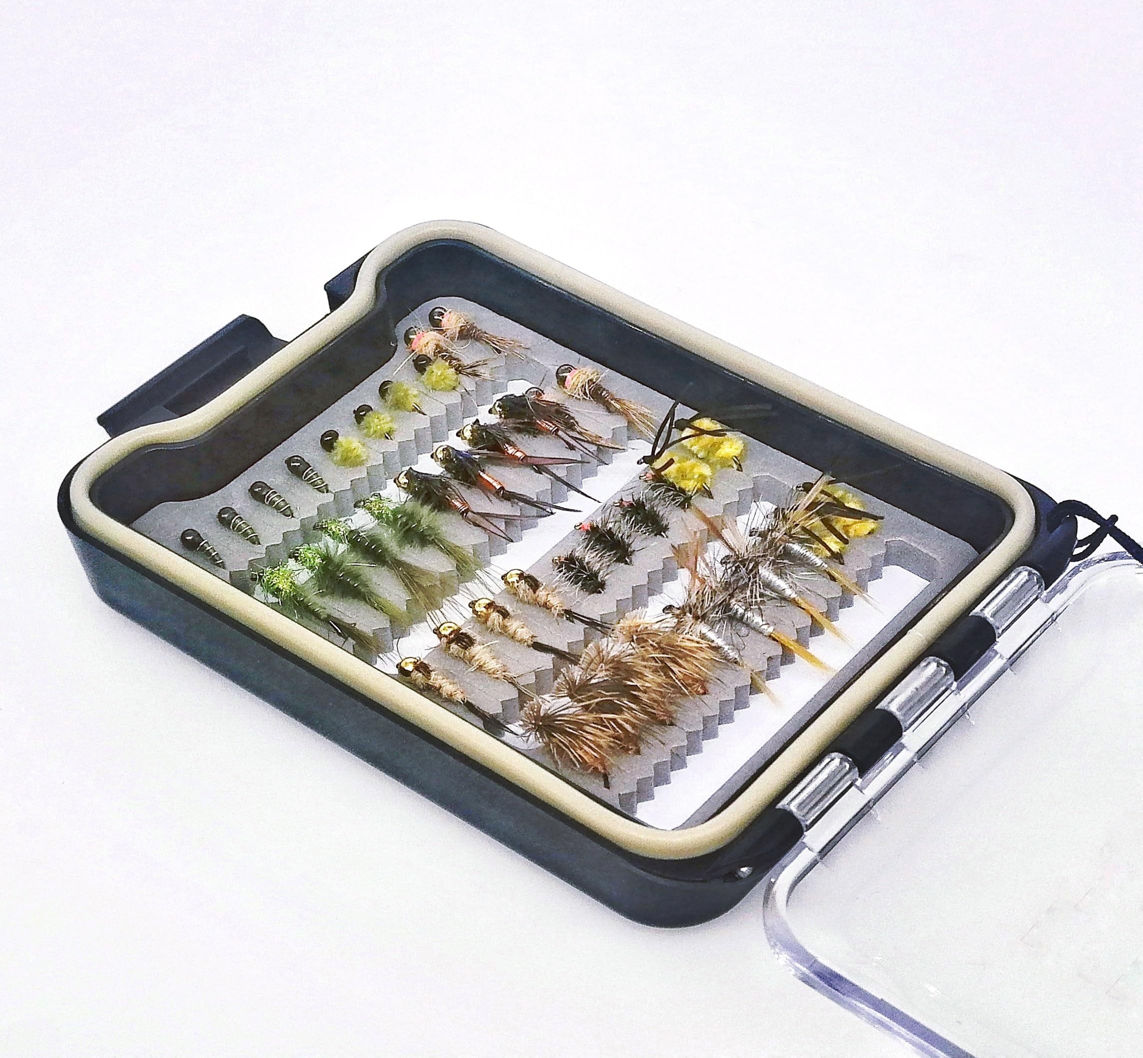 Wifreo Fly Fishing Flies Assortment with Waterproof Fly Box, 28/40/64/92/120pcs Dry/Wet/Nymph/Streamer Flies, Trout/Bass/Panfish/Salmon Fishing Flies