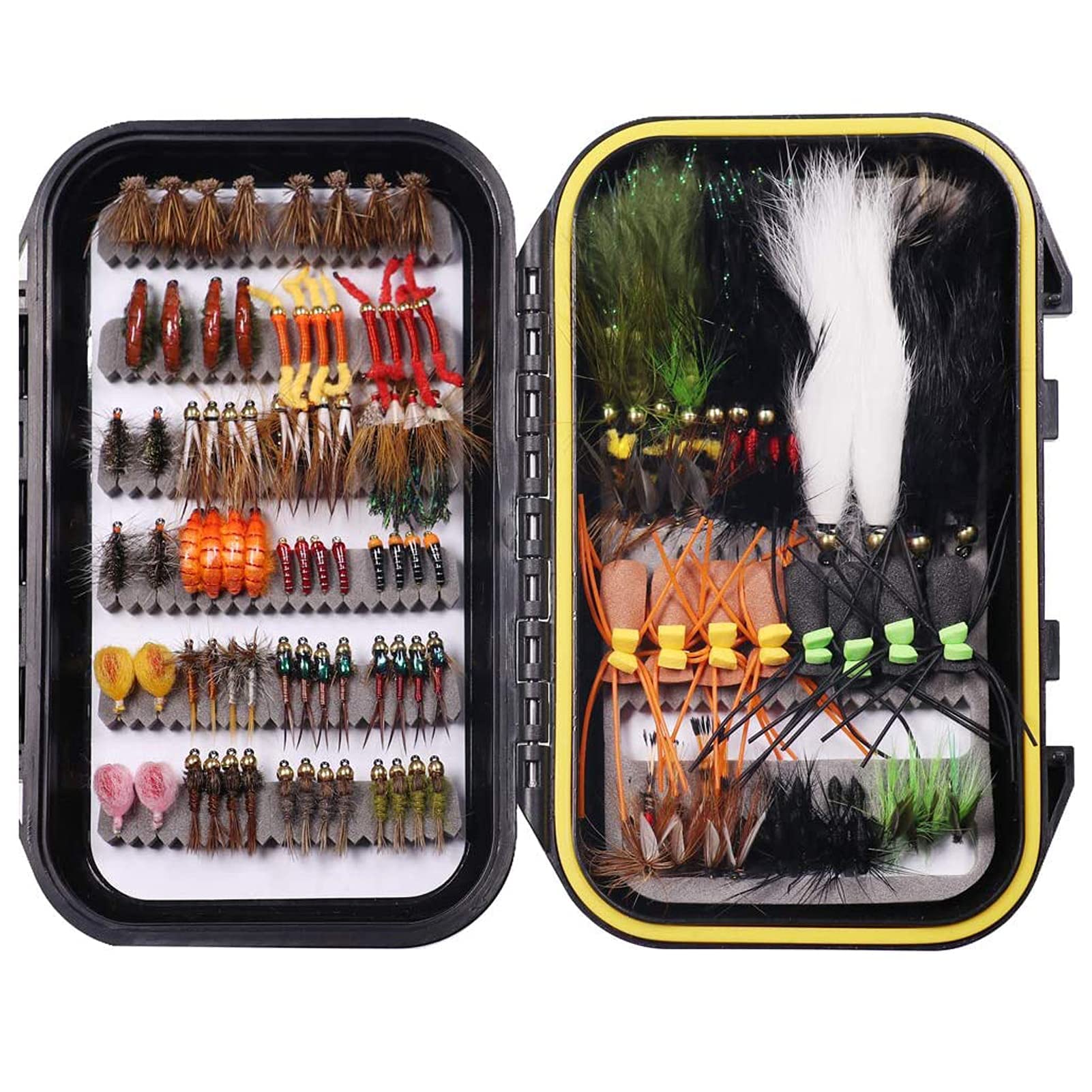 Wifreo Fly Fishing Flies Assortment with Waterproof Fly Box, 28/40/64/92/120pcs Dry/Wet/Nymph/Streamer Flies, Trout/Bass/Panfish/Salmon Fishing Flies