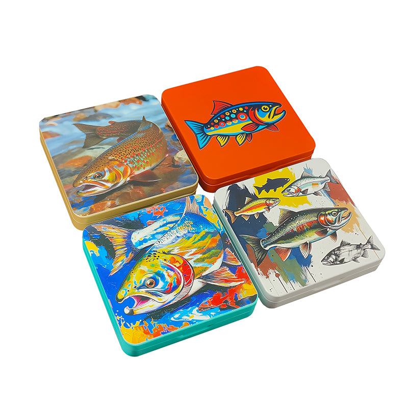 Metal Colorful Fish-shaped Pattern Bait Box for Fly Fishing Essential Fishing Tools