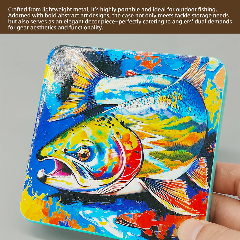 Metal Colorful Fish-shaped Pattern Bait Box for Fly Fishing Essential Fishing Tools