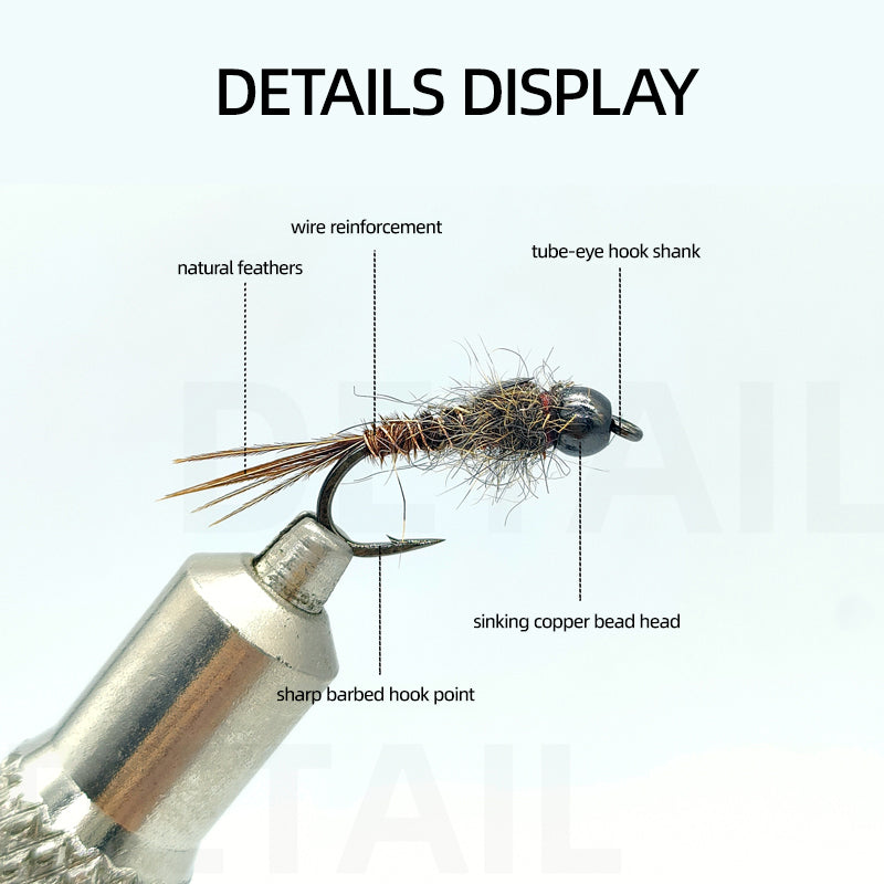 Copper-headed Pheasant Tail Nymph Fast Sinking Lifelike Wet Nymph Fly for Trout Fishing Lures Baits