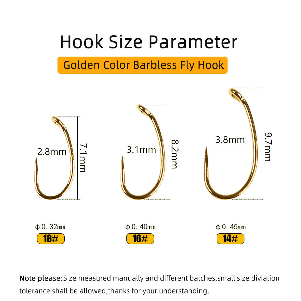 Barbless High-Carbon Steel Golden Nymph Dry Fly Hook