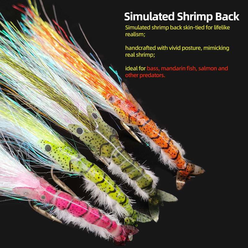 Iridescent Luminous Ice Silk Shrimp Lure with Fly Hook for Freshwater and Saltwater Fishing of Bass Mandarin Fish Salmon