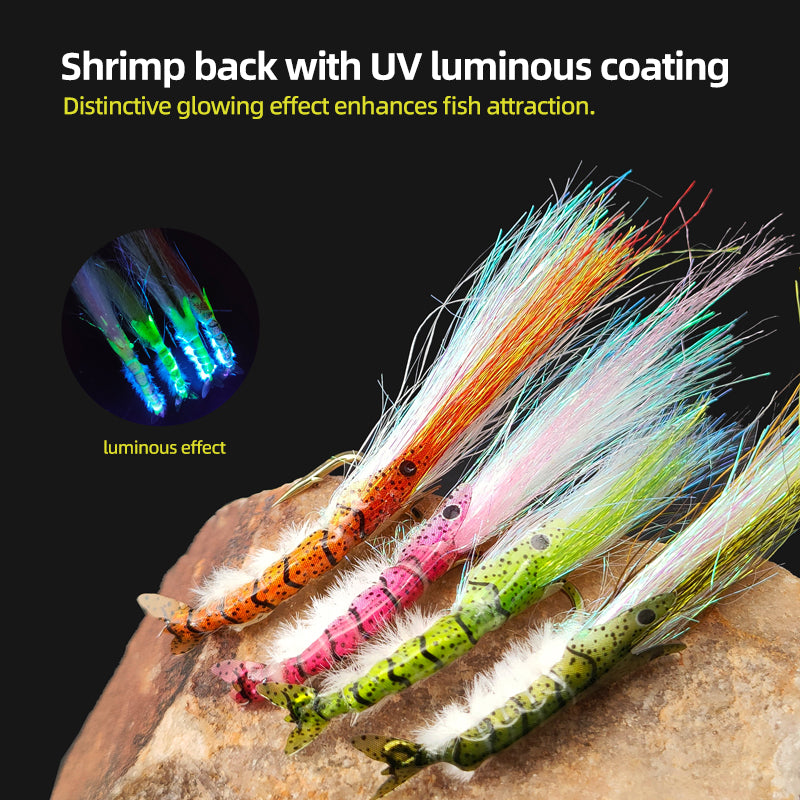 Iridescent Luminous Ice Silk Shrimp Lure with Fly Hook for Freshwater and Saltwater Fishing of Bass Mandarin Fish Salmon