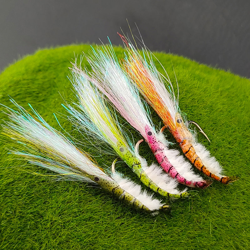 Iridescent Luminous Ice Silk Shrimp Lure with Fly Hook for Freshwater and Saltwater Fishing of Bass Mandarin Fish Salmon