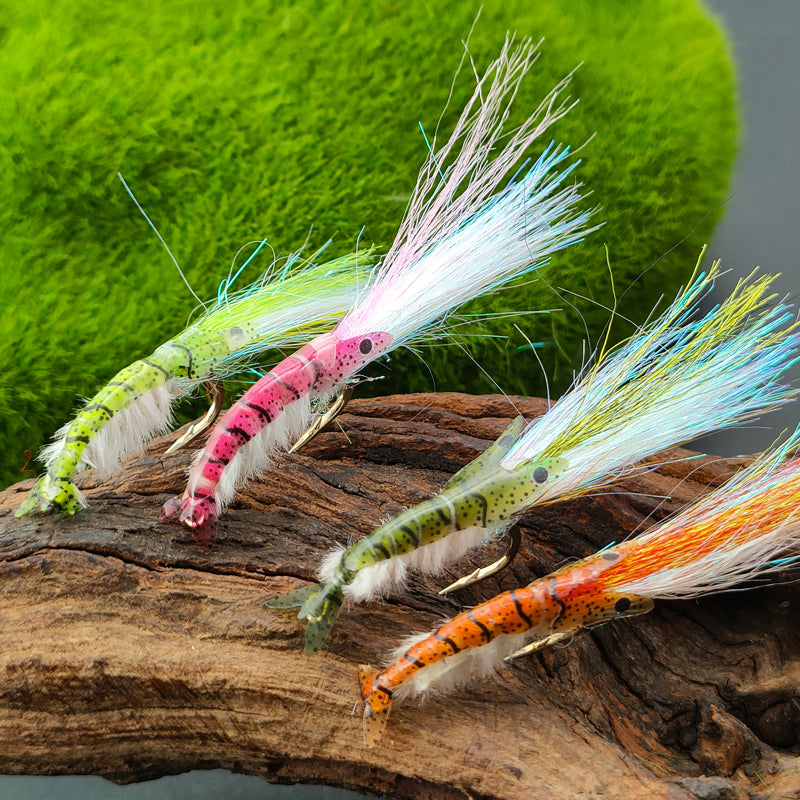 Iridescent Luminous Ice Silk Shrimp Lure with Fly Hook for Freshwater and Saltwater Fishing of Bass Mandarin Fish Salmon