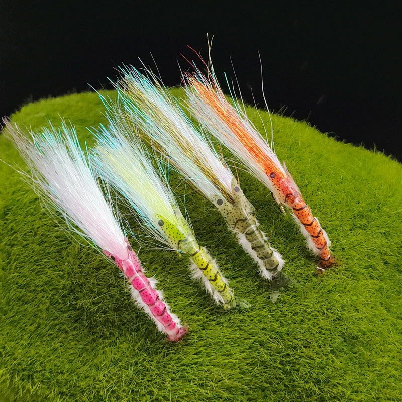 Iridescent Luminous Ice Silk Shrimp Lure with Fly Hook for Freshwater and Saltwater Fishing of Bass Mandarin Fish Salmon