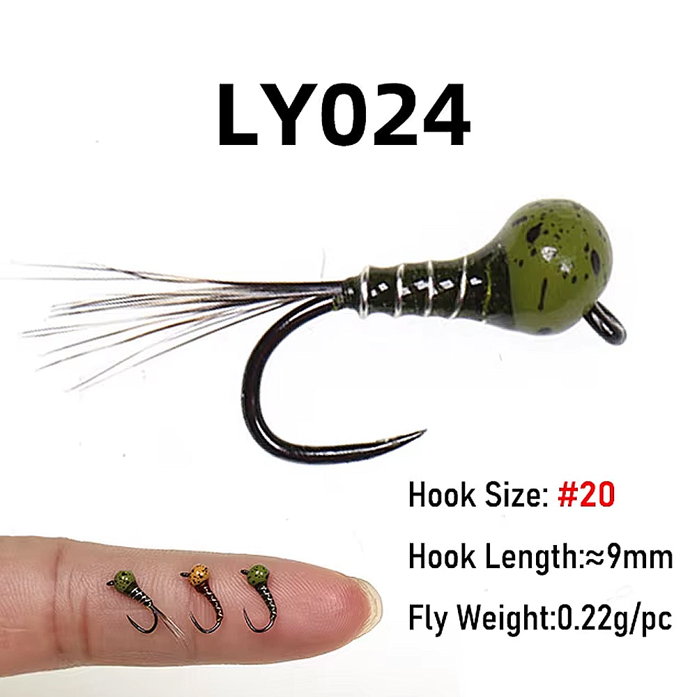 Mottled Offset Tungsten Bead Jig Nymph Fly Barb less Insect Lure Fast Sinking