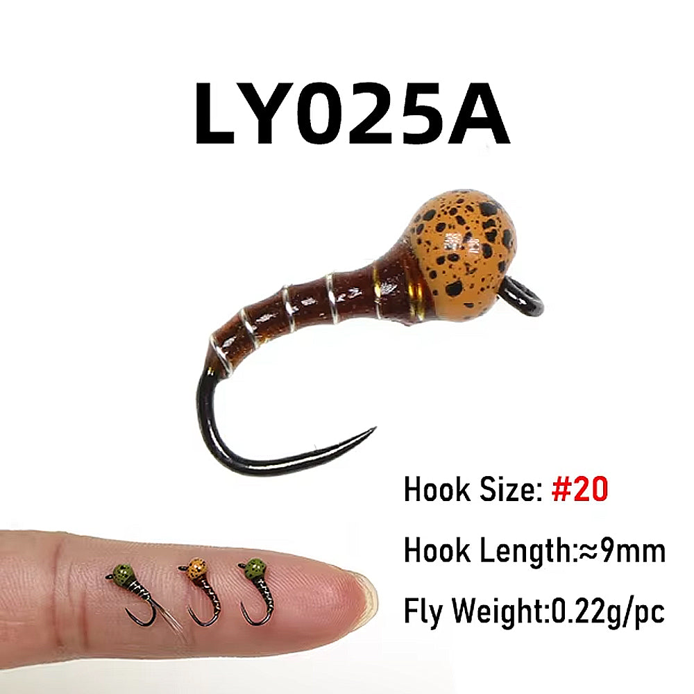 Mottled Offset Tungsten Bead Jig Nymph Fly Barb less Insect Lure Fast Sinking