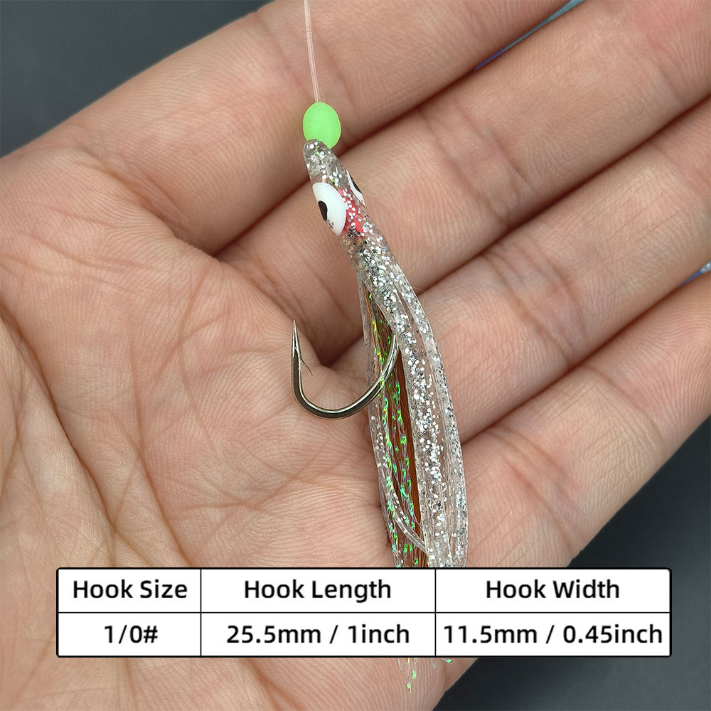 #1/0 5 Hooks per Pack Sabiki Rig with Soft Octopus Lures, Glow Beads and Feathers - Saltwater Fishing Lure Set for Bass and Snapper