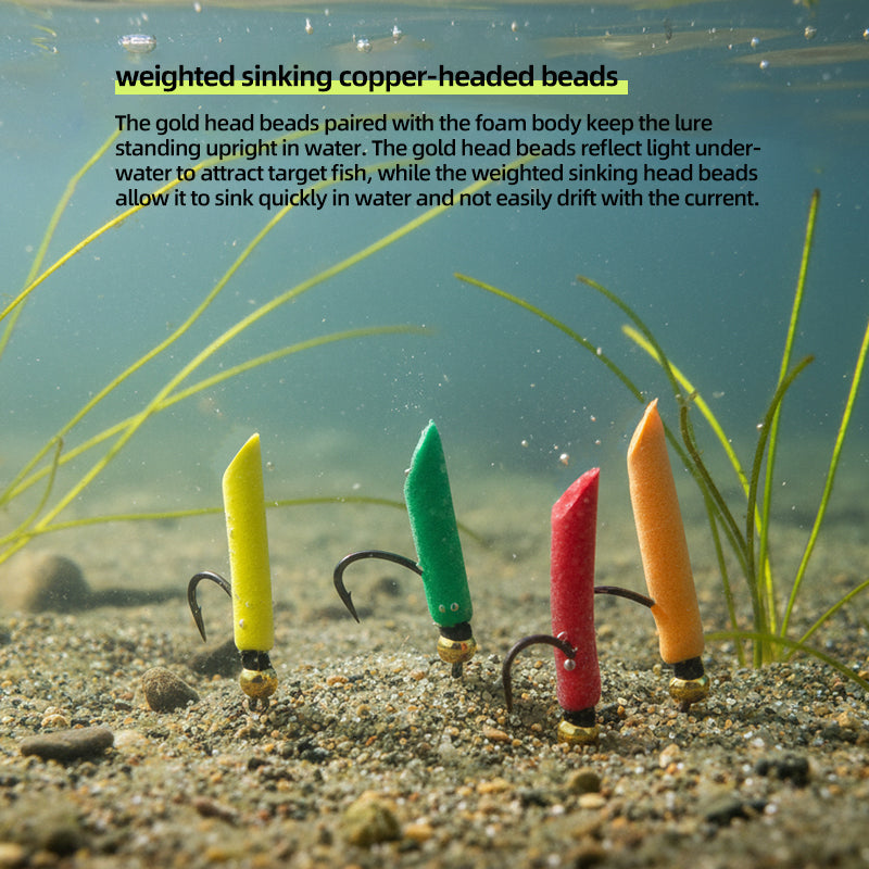 Hand-tied  Bait Fly Fishing Lure-Copper-headed Foam Nymph for Saltwater Fishing Bream & Bass