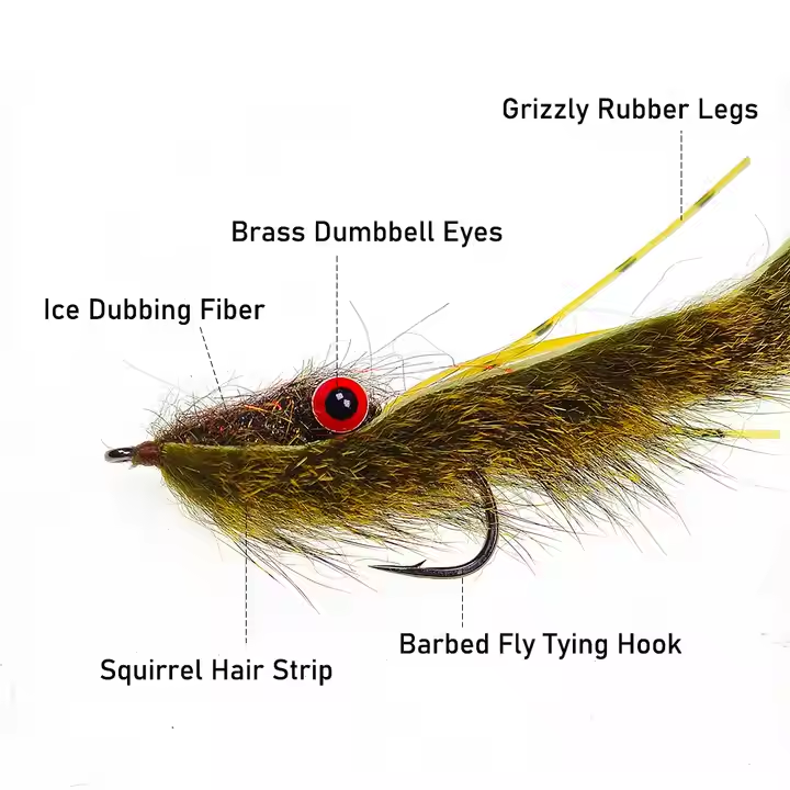 #4 #6 Brass Dumbbell Eyes Long Tail Squirrel Strip Zonker Bait for Bass and Pike