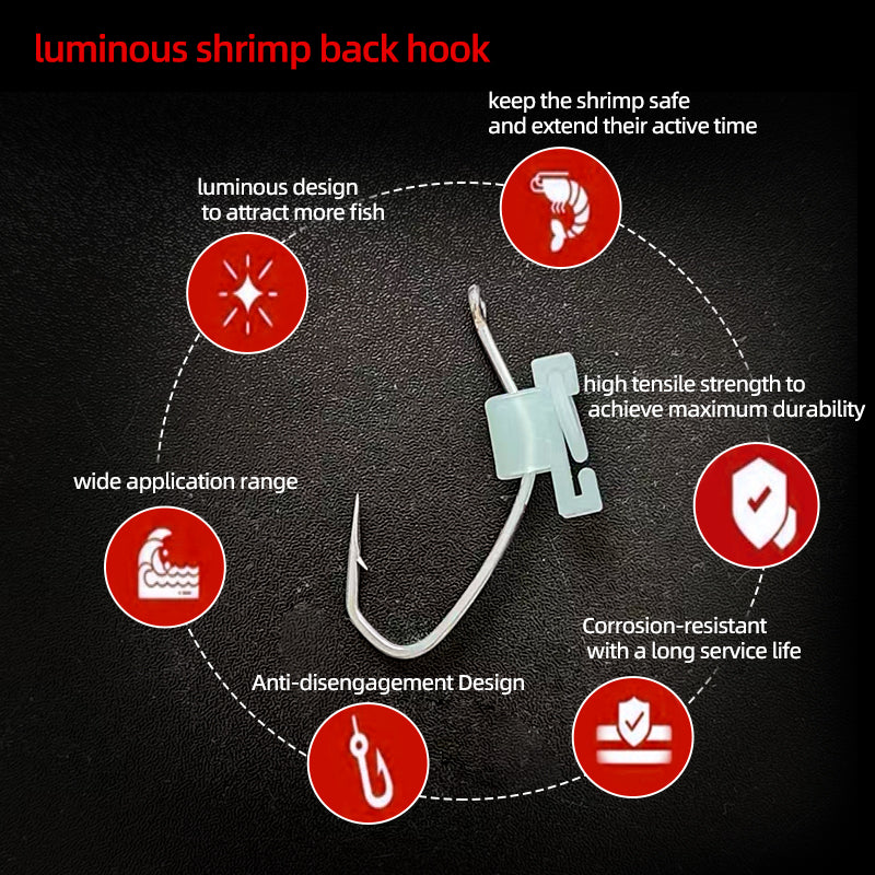 Luminous Live Shrimp Hook - Special Spring Shrimp Back Hook for Floating Shrimp Rig