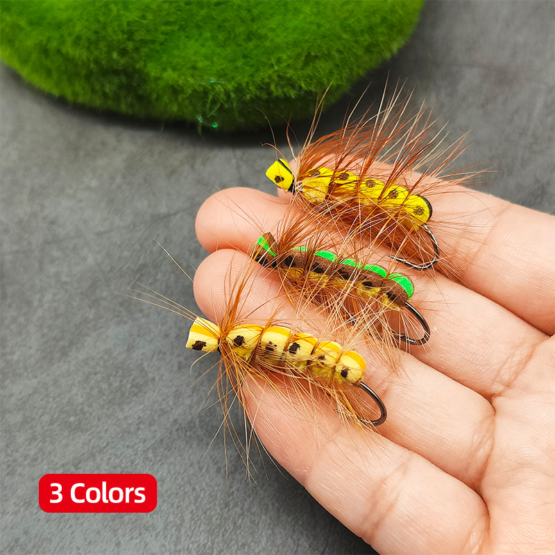 Bionic Artificial Dry Fly Lure Foam Floating Caterpillar Fly Hook for Fly Fishing Attracts Freshwater Fish Rivers Lakes