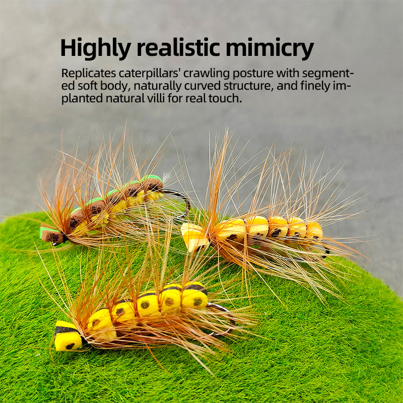 Bionic Artificial Dry Fly Lure Foam Floating Caterpillar Fly Hook for Fly Fishing Attracts Freshwater Fish Rivers Lakes
