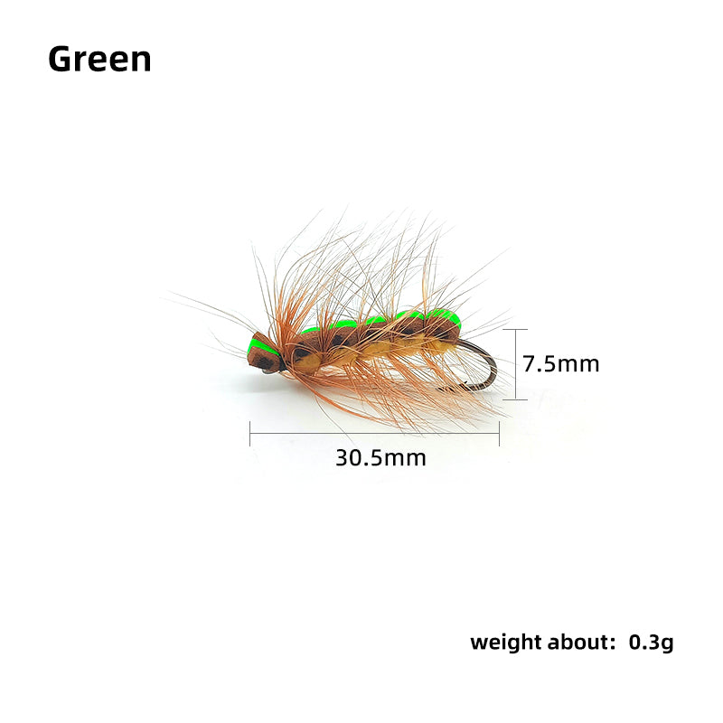 Bionic Artificial Dry Fly Lure Foam Floating Caterpillar Fly Hook for Fly Fishing Attracts Freshwater Fish Rivers Lakes