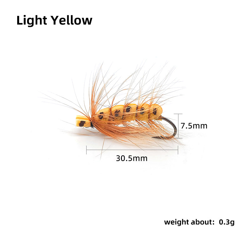 Bionic Artificial Dry Fly Lure Foam Floating Caterpillar Fly Hook for Fly Fishing Attracts Freshwater Fish Rivers Lakes