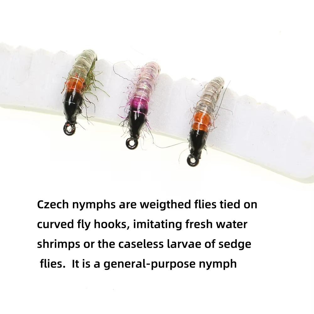 10 #12 # Czech nymph shrimp fly hair leg worm fly trout fish fishing bait olive gray rose