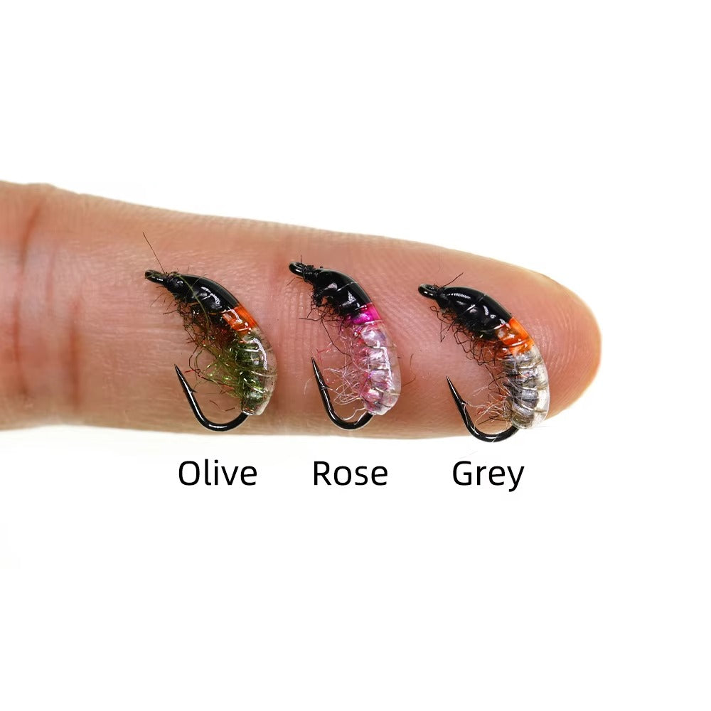 10 #12 # Czech nymph shrimp fly hair leg worm fly trout fish fishing bait olive gray rose