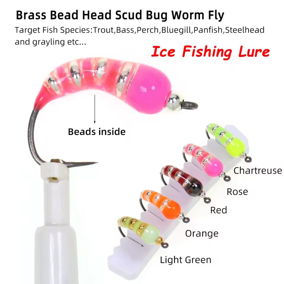 Brass Bead Head Epoxy Nymph Ice Fishing Scud Bug Worm Fly Caddis Larvae Insect Baits