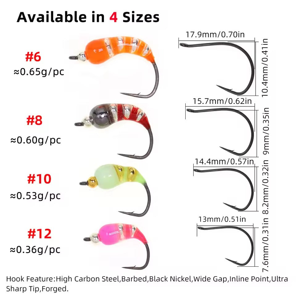 Brass Bead Head Epoxy Nymph Ice Fishing Scud Bug Worm Fly Caddis Larvae Insect Baits