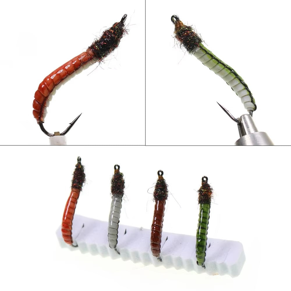 Realistic Latex Worm Fly Latex Body Luminous Artificial Larva Bait