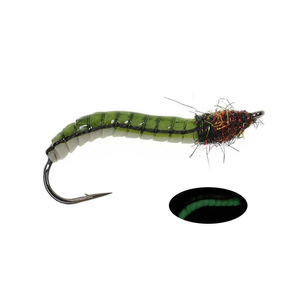 Realistic Latex Worm Fly Latex Body Luminous Artificial Larva Bait