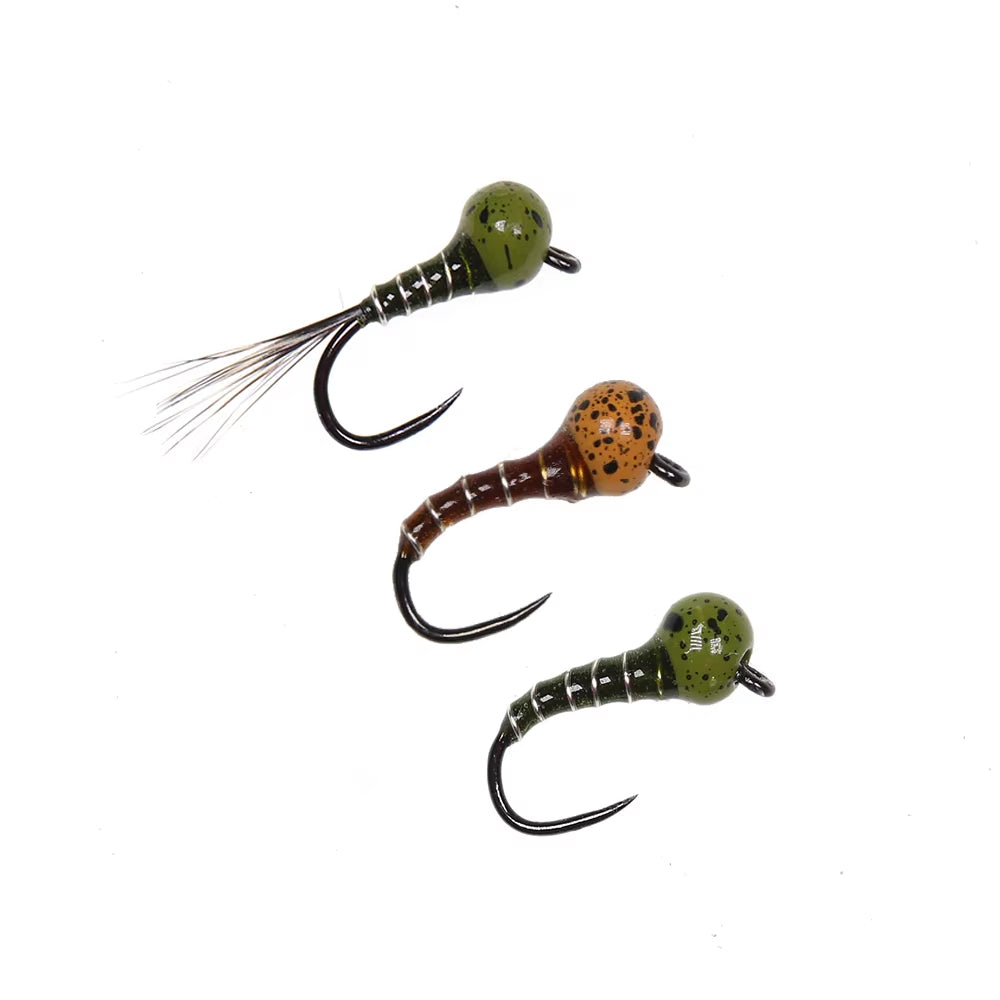 Mottled Offset Tungsten Bead Jig Nymph Fly Barb less Insect Lure Fast Sinking
