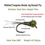 Mottled Offset Tungsten Bead Jig Nymph Fly Barb less Insect Lure Fast Sinking