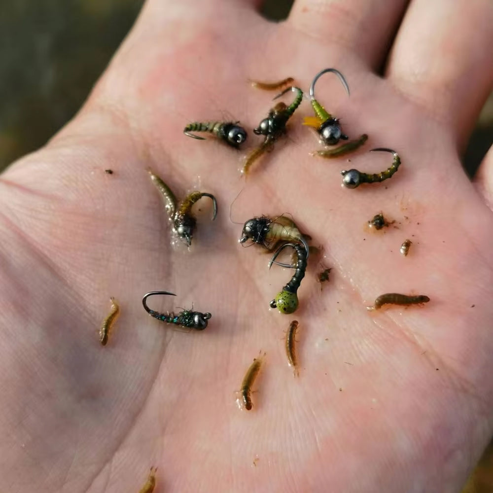 Mottled Offset Tungsten Bead Jig Nymph Fly Barb less Insect Lure Fast Sinking