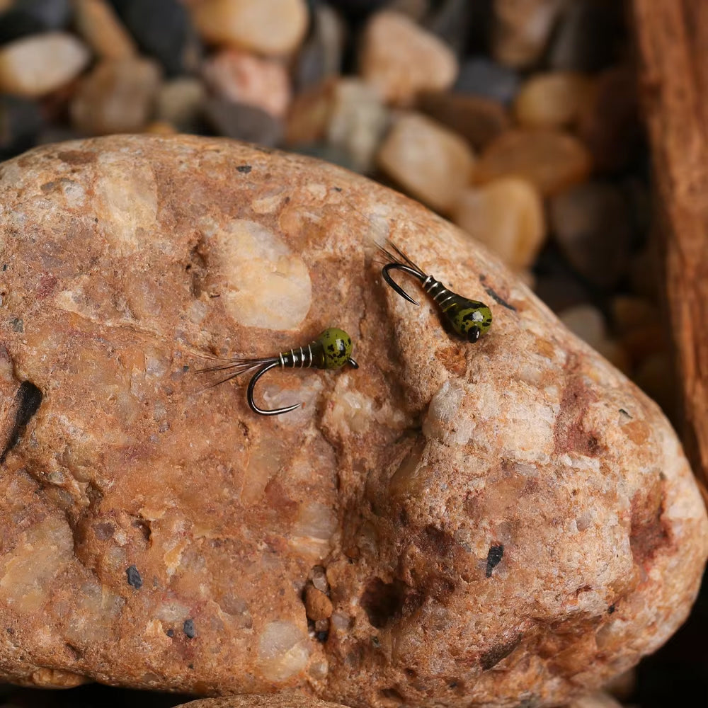 Mottled Offset Tungsten Bead Jig Nymph Fly Barb less Insect Lure Fast Sinking