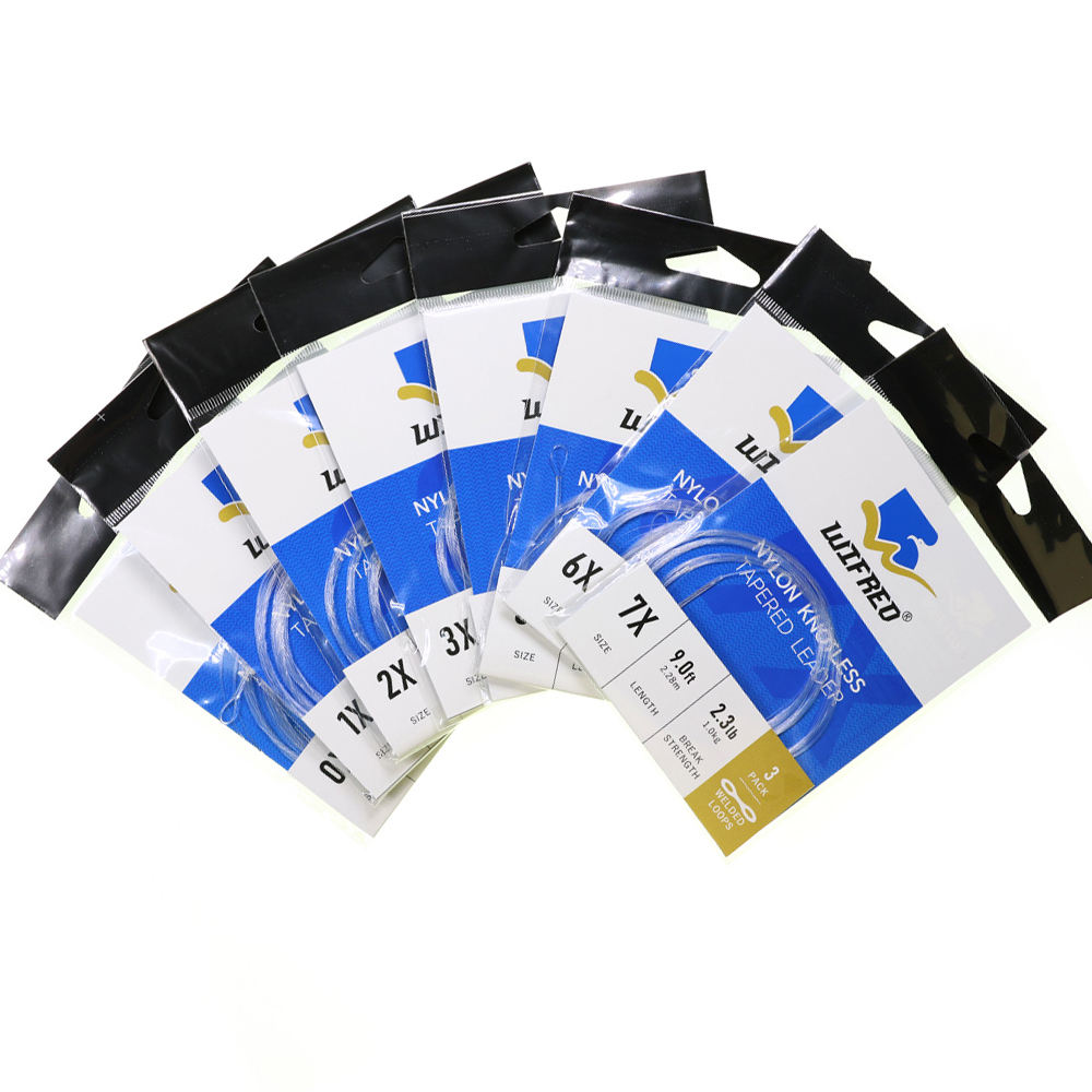 Tapered Leader Fly Fishing Line 9ft 0X-7X Nylon Monofilamet Clear Leader Tippet Welded Loops Knotless Line