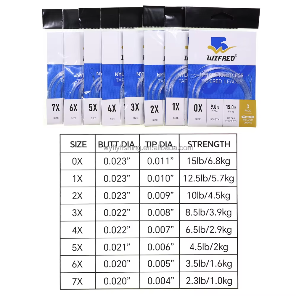 Tapered Leader Fly Fishing Line 9ft 0X-7X Nylon Monofilamet Clear Leader Tippet Welded Loops Knotless Line