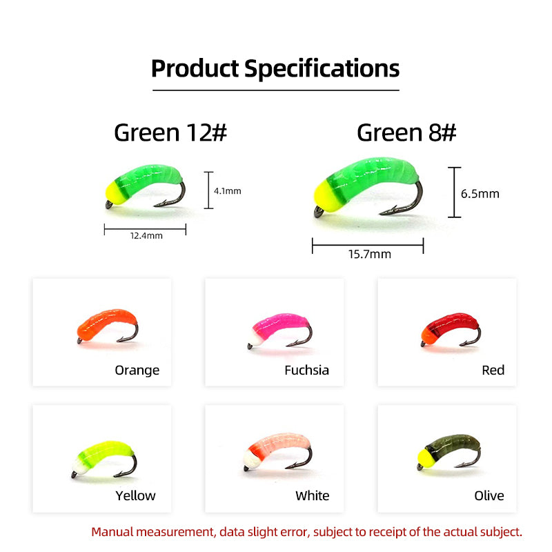 Iridescent Glow-in-the-Dark Nymph Ice Fishing Scud Bug Worm Fly Caddis Larvae Insect Bait