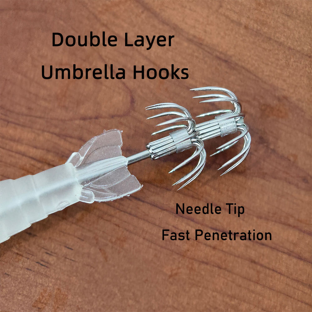 Soft Shrimp Lure with Squid Hook and Double Umbrella Jig Hooks