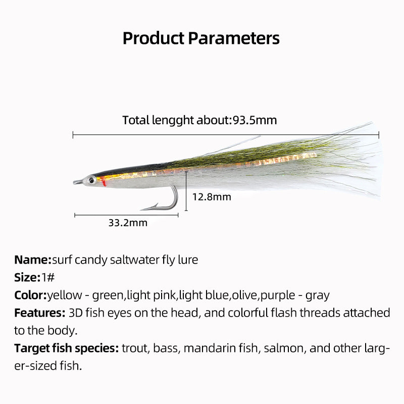 Surf Candy Saltwater Fly Lure Ideal for Trout Bass Mandarin Fish & Salmon