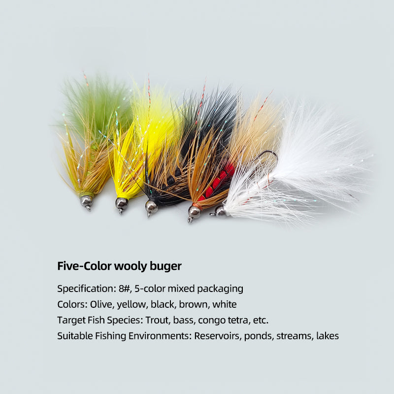 5 Colors Wooly Buger Banded Trout Bait Perch Wet Fly Lure